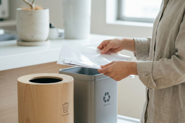 ゴミの分別をする日本人、リサイクルボックス