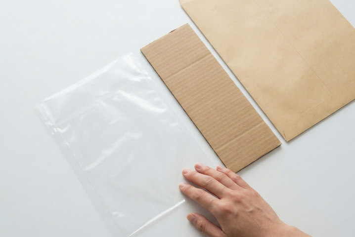 100円ショップで購入できる梱包資材（OPP袋、段ボール板）