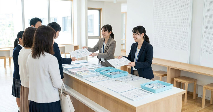 学校説明会で配布されるB5クリアファイル資料